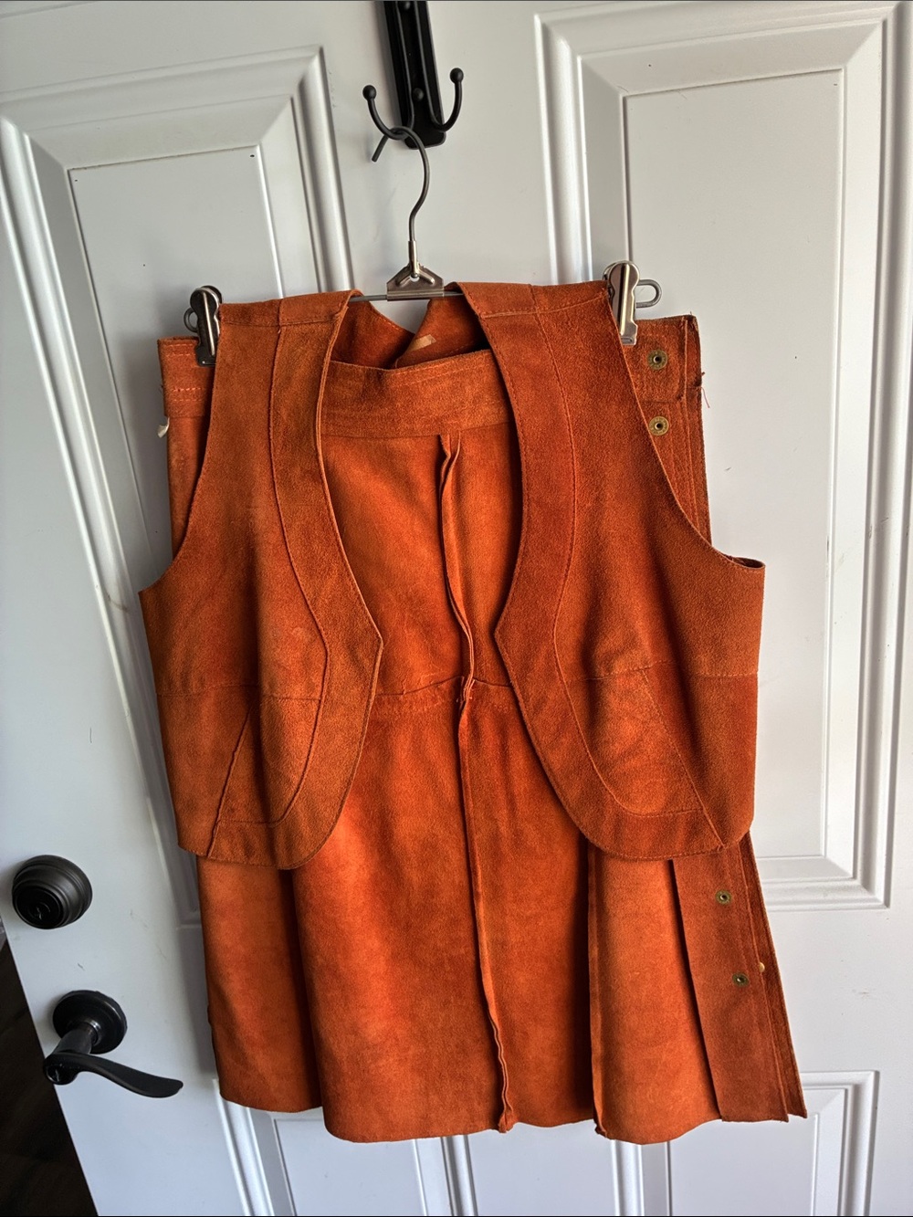 Rust Orange Suede Midi Skirt